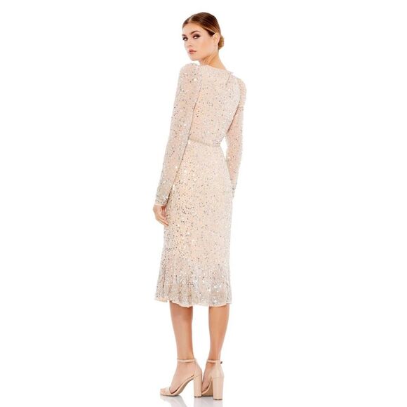 Mac Duggal | 10740 Sequin Gown With Embellished Hemline and Belt Size 2 NEW - Picture 3 of 12